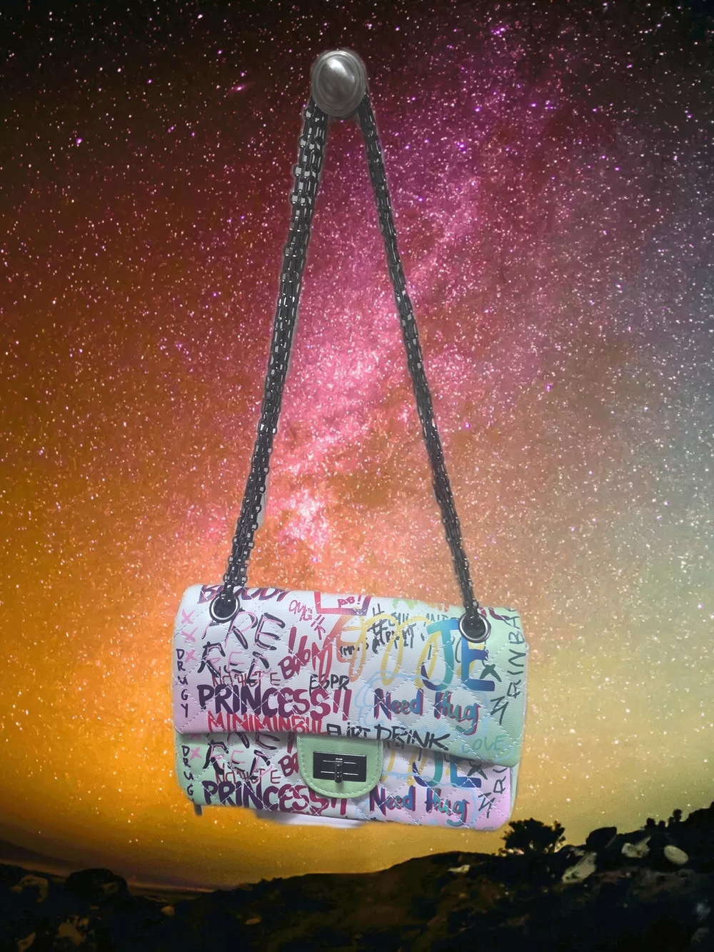 Graffiti Print Crossbody Bag in Multicolor